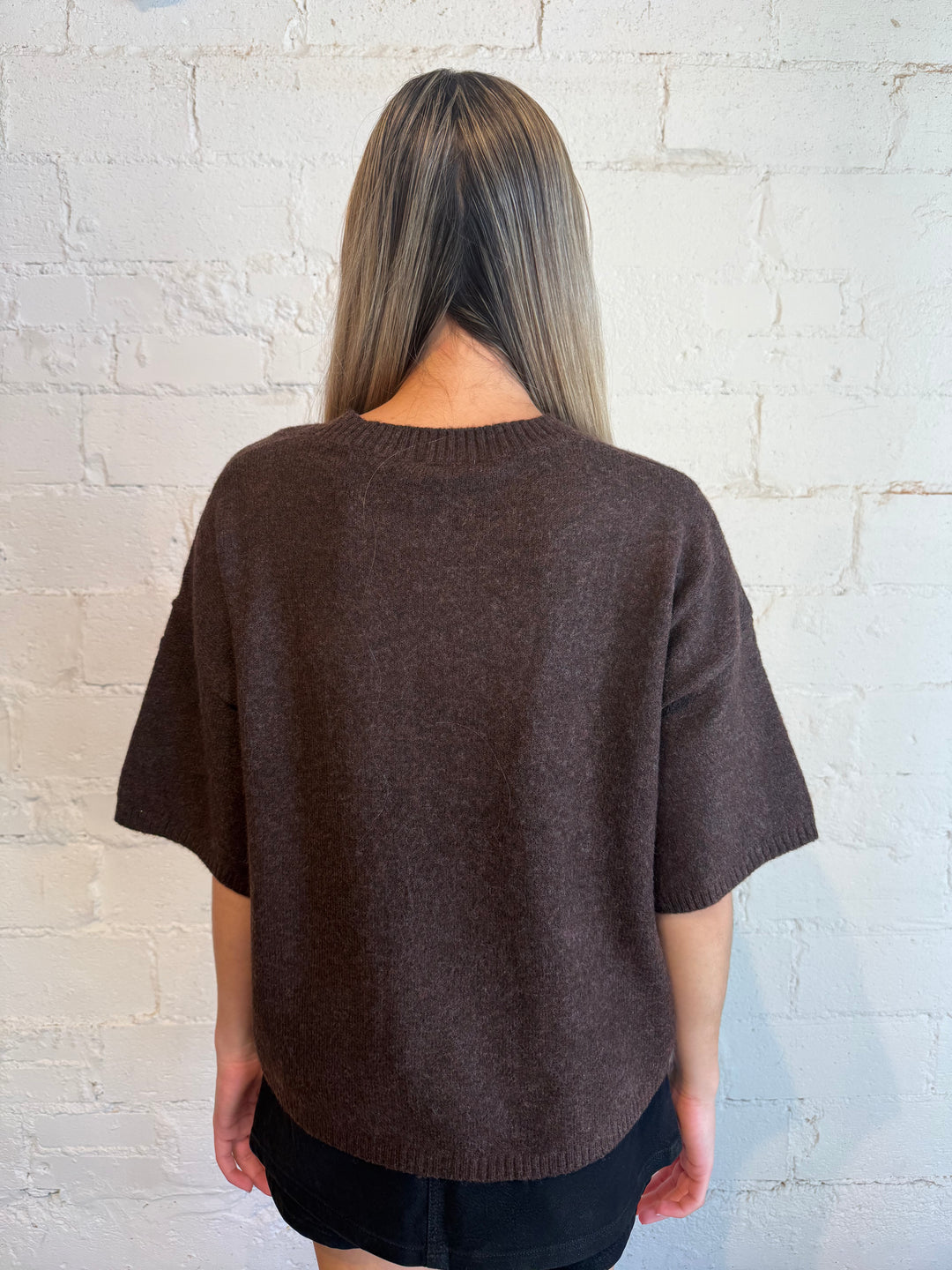 fall sweater, brown short sleeve sweater, brown sweater 
