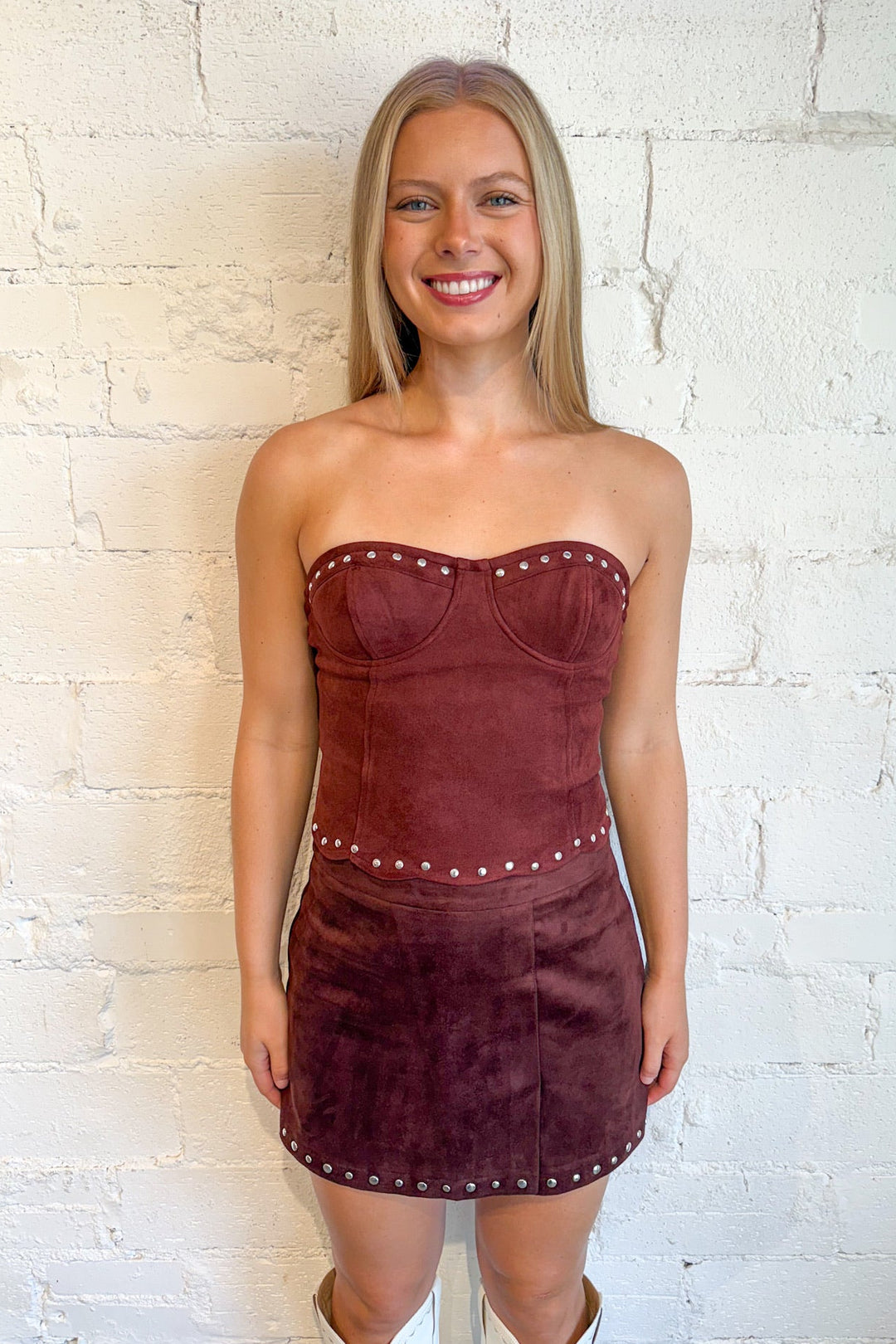 Faded Tube Top, Suede Top, Fall and Winter Styles, Adeline Boutique, Dallas Boutique, Women's Clothing Boutique, Tops, Strapless Top, Corset Top, Suede Styles