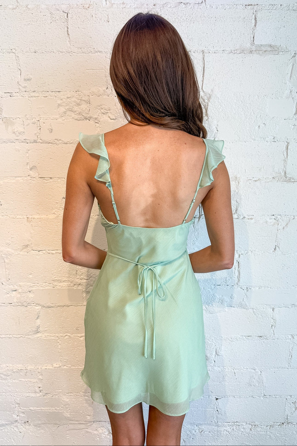 Matcha Girly Mini Dress, Mini Dress, Ruffle Dress, Adeline Boutique, Dallas Boutique, Easter Dresses, Sorority Rush Dress, Adeline Boutique, Dallas Boutique, Spring and Summer Dresses, Graduation Dress