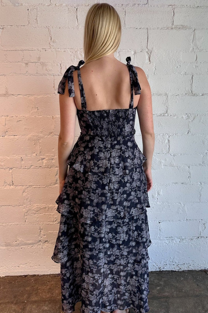 Mellorie Dress, Grey Dress, Floral Grey Dress, Floral Dress, Womens Boutique, boutique, Fall