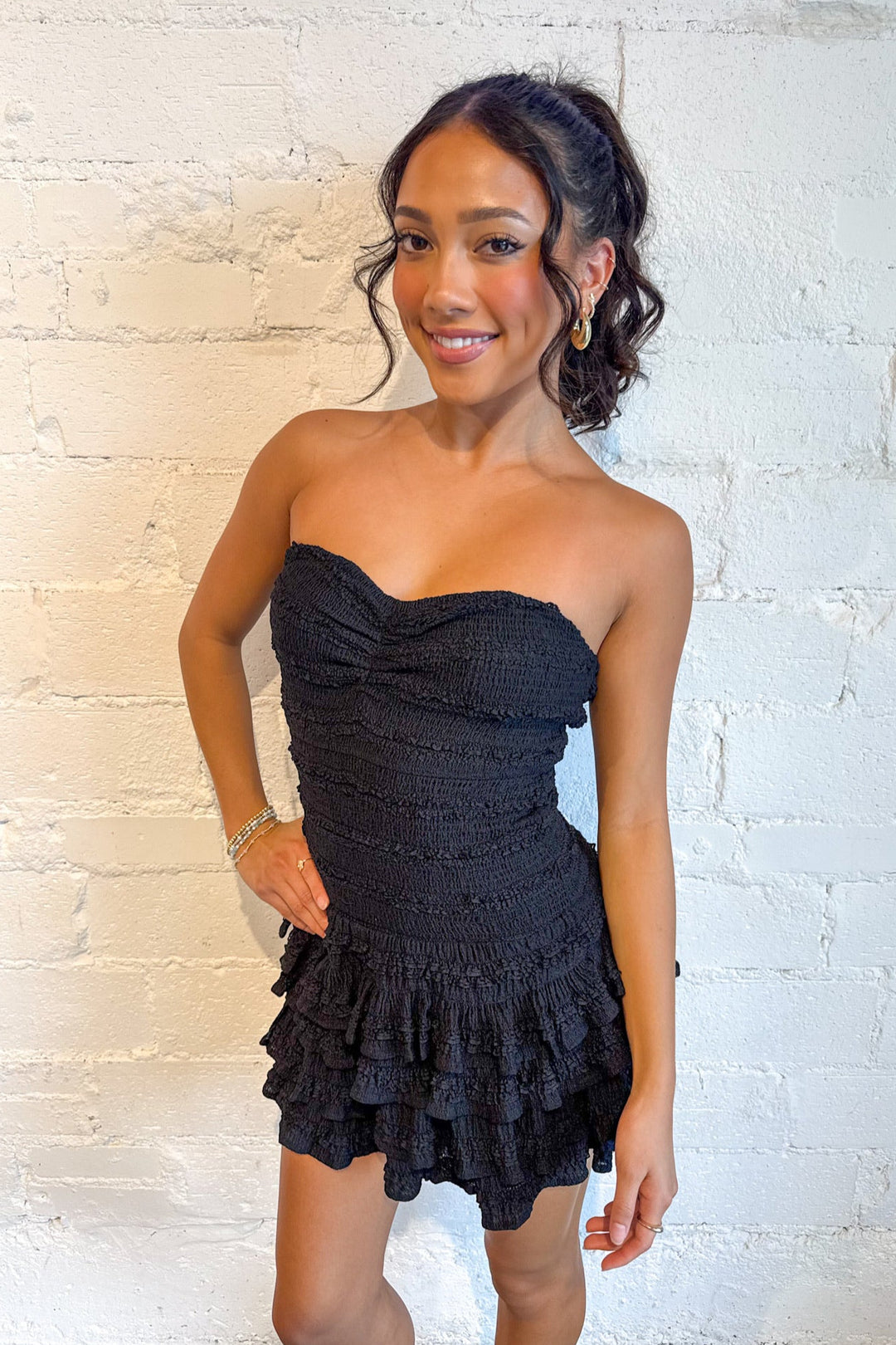 Mia Smocked Ruffle Romper Dress, Strapless Romper, Rompers, Ruffle Romper, Game Day Dresses, Adeline Boutique, Dallas Boutique