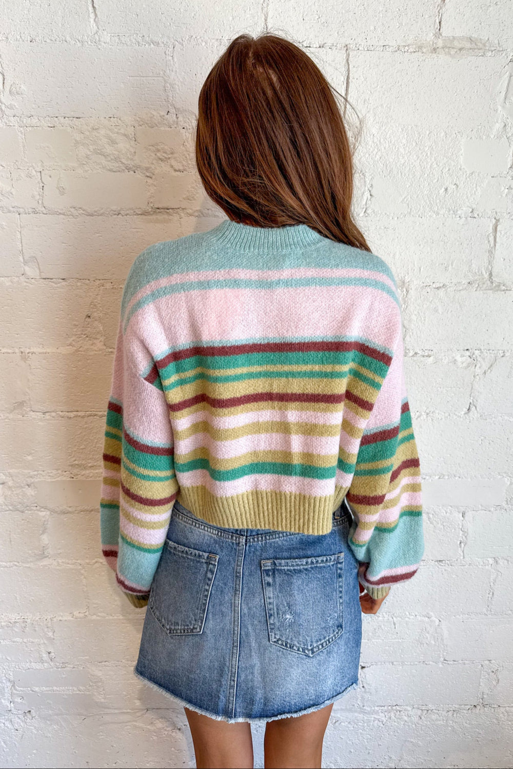 Minty Striped Brushed Sweater Top, Sweater, Cropped Sweater, Striped Sweater, Tops, Fall and Winter Styles, Adeline Boutique, Dallas Boutique