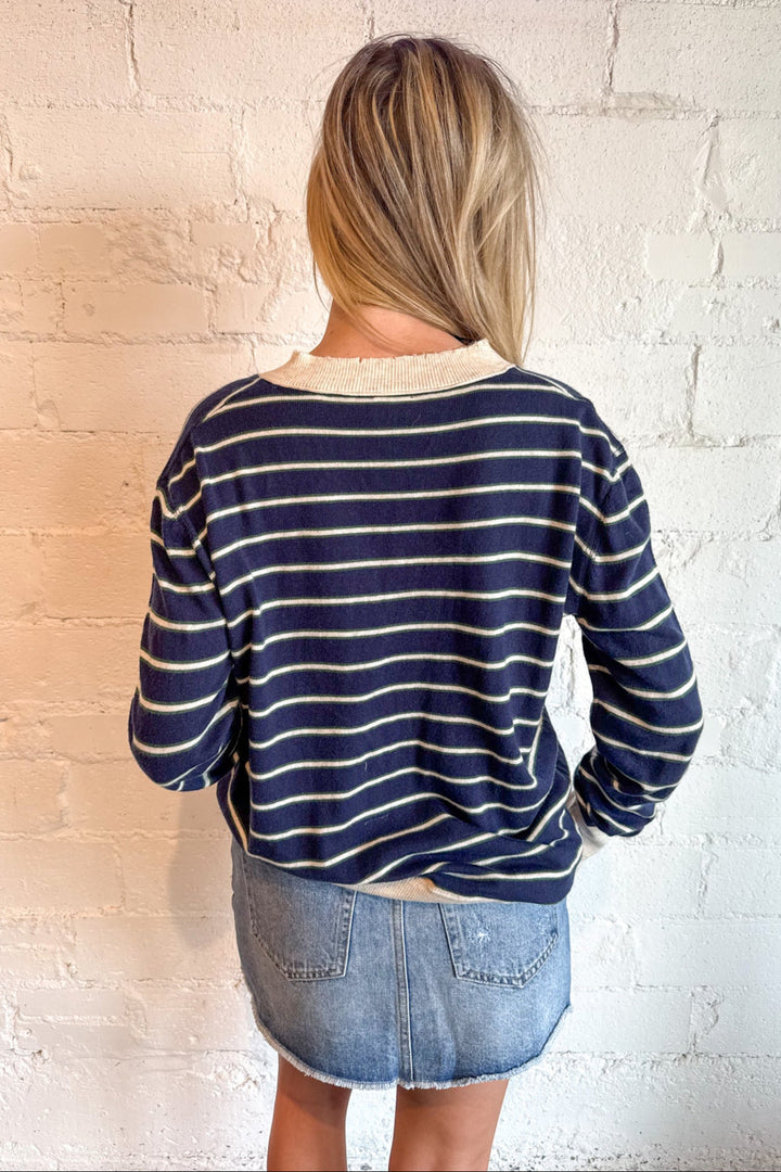 Striped V-Neck Sweater Top, Long Sleeve Top, Tops, Fall Tops, Striped Long Sleeve, Sweaters, Adeline Boutique, Dallas Boutique