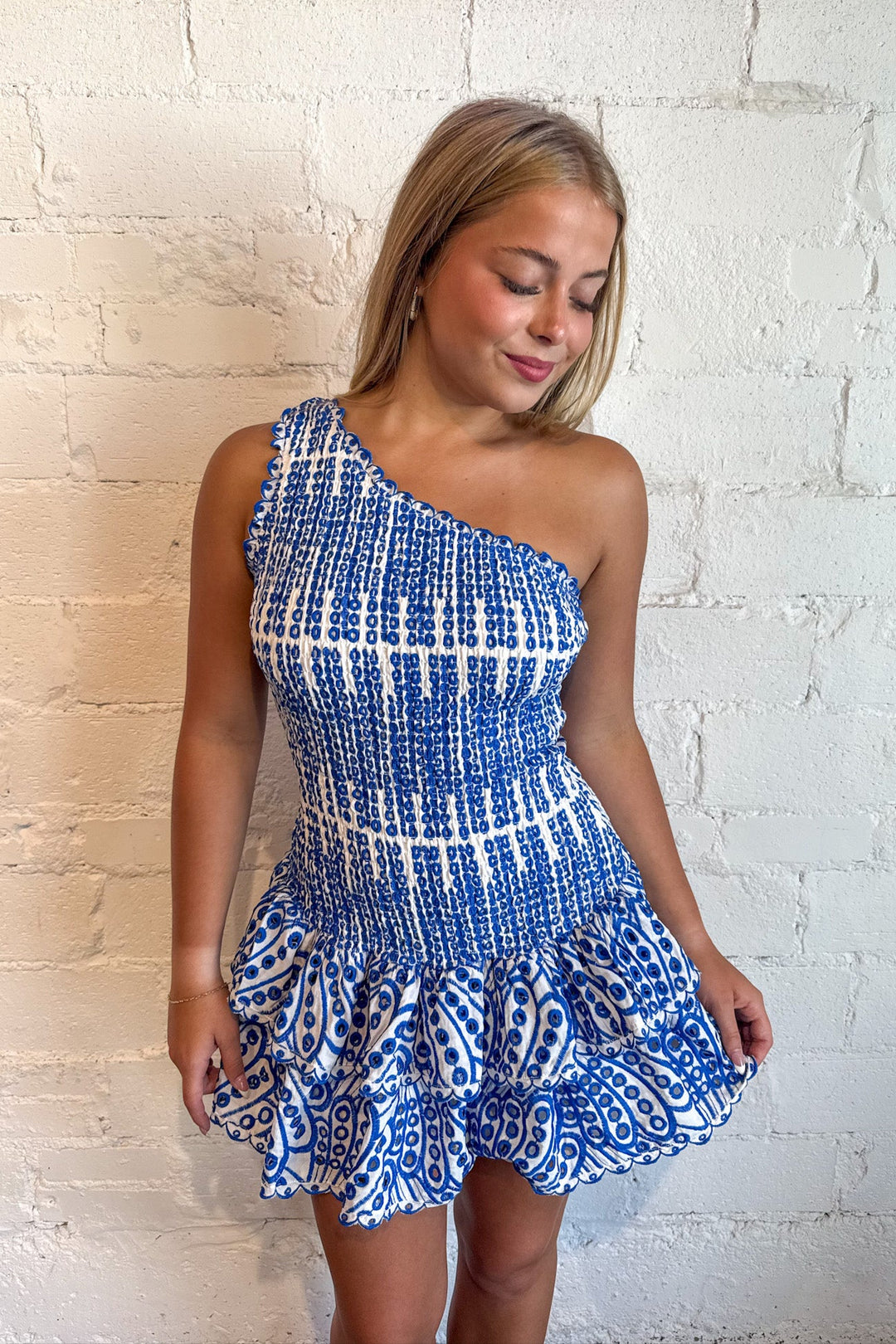 One Shoulder Smocked Mini Dress, Mini Dress, One Shoulder Dress, Summer Styles, Adeline Boutique, Dallas Boutique, Womens Boutique, Rush Dresses, Sorority Dresses