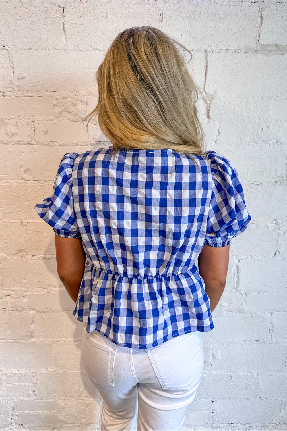 Patriotic Pop Top, Front Tie Top, Adeline Boutique, Dallas Boutique, Tops, 4th of July, Gingham tops