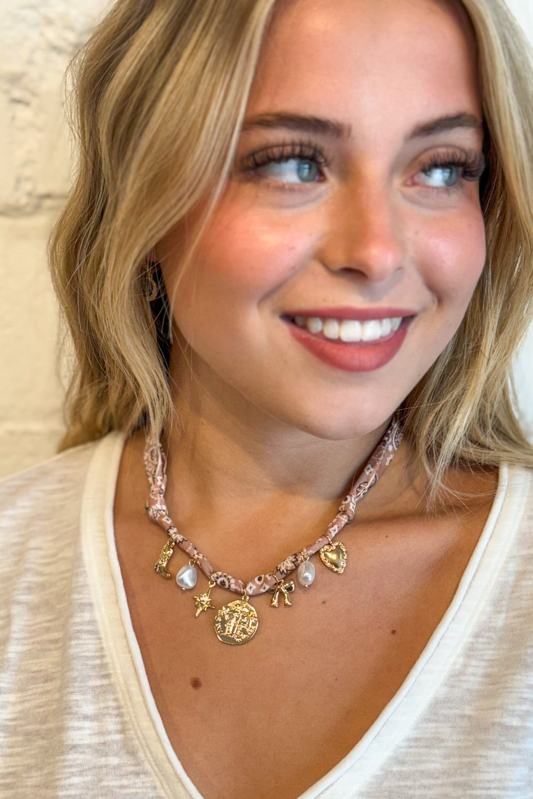 Pearl & Boots Scarf Charm Necklace, Charm Necklace, Scarf Necklace, Rodeo Accessories, Adeline Boutique, Dallas Boutique, Jewelry