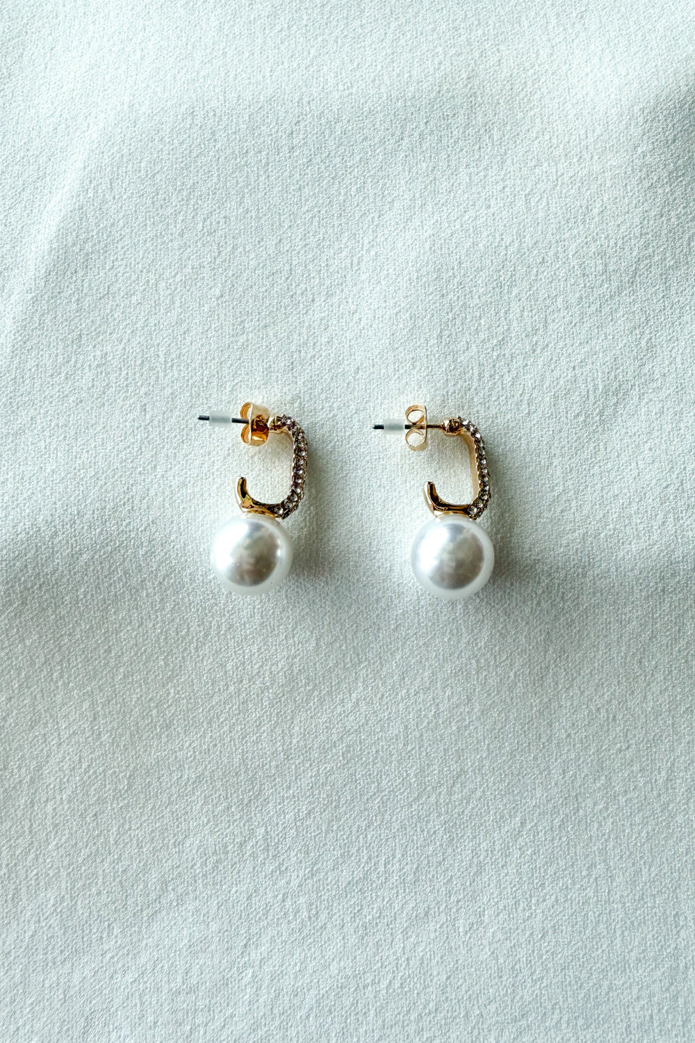 Pearl & CZ Hoop, Hoop Earrings, Pearl Earrings, Accessories,Jewelry, Wedding Jewelry