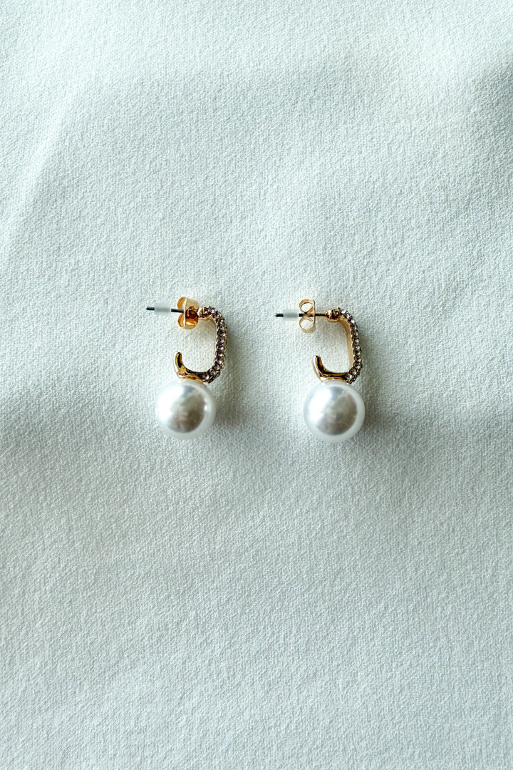 Pearl & CZ Hoop, Hoop Earrings, Pearl Earrings, Accessories,Jewelry, Wedding Jewelry