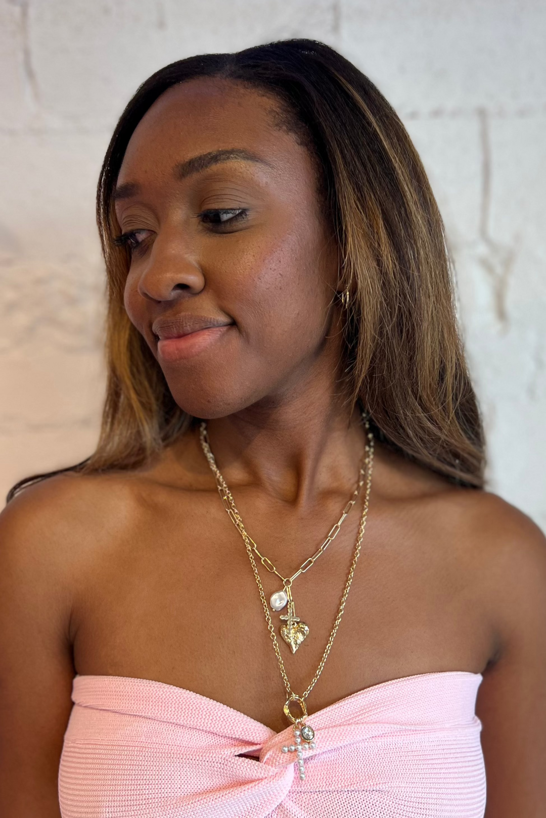 Pearl Cross Charm Necklace, Charm Necklace, Boutique Jewelry, Adeline Boutique, Dallas Boutique