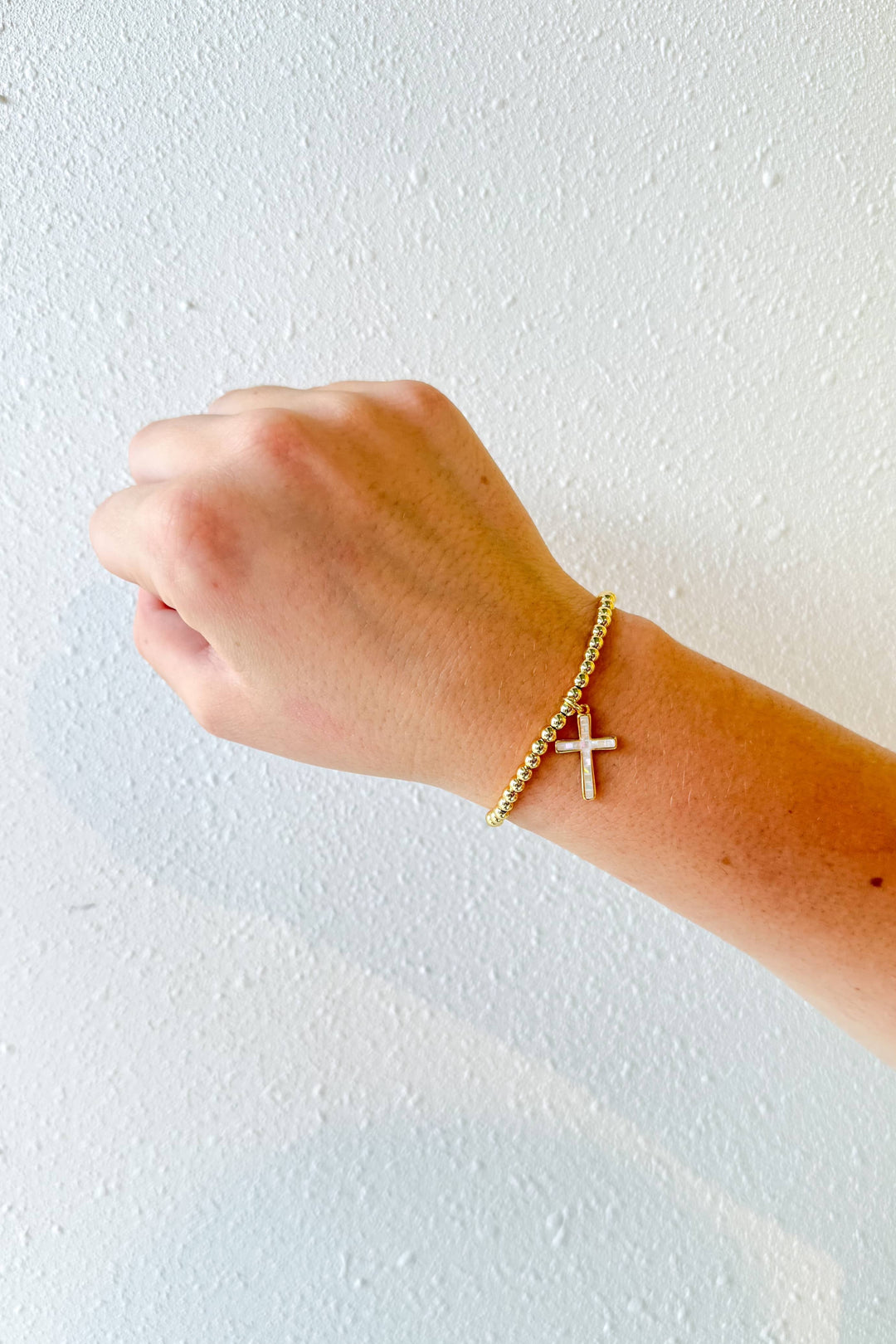 Pearl Cross Stainless Steel Bracelet, Bracelet, Jewelry, Adeline Boutique, Dallas Boutique