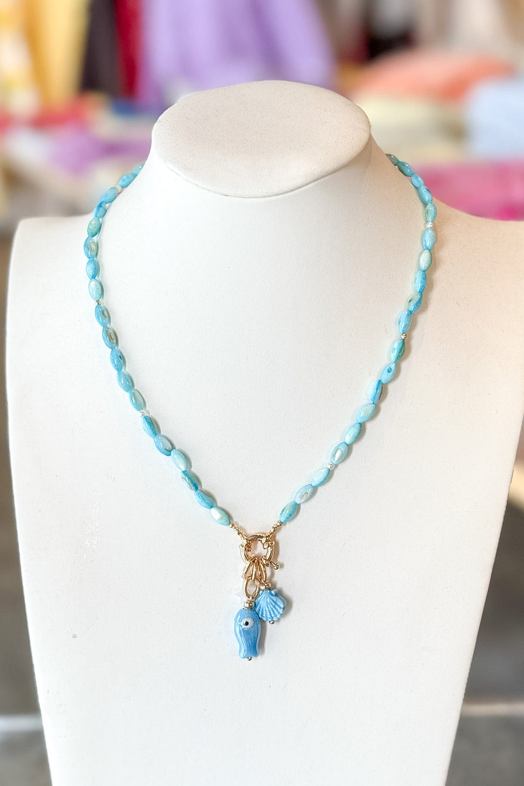 Pearl Fish and Seashell Charm Necklace, Pearl Necklace, Jewelry, Vacation Jewelry, Adeline Boutique, Women's Boutique