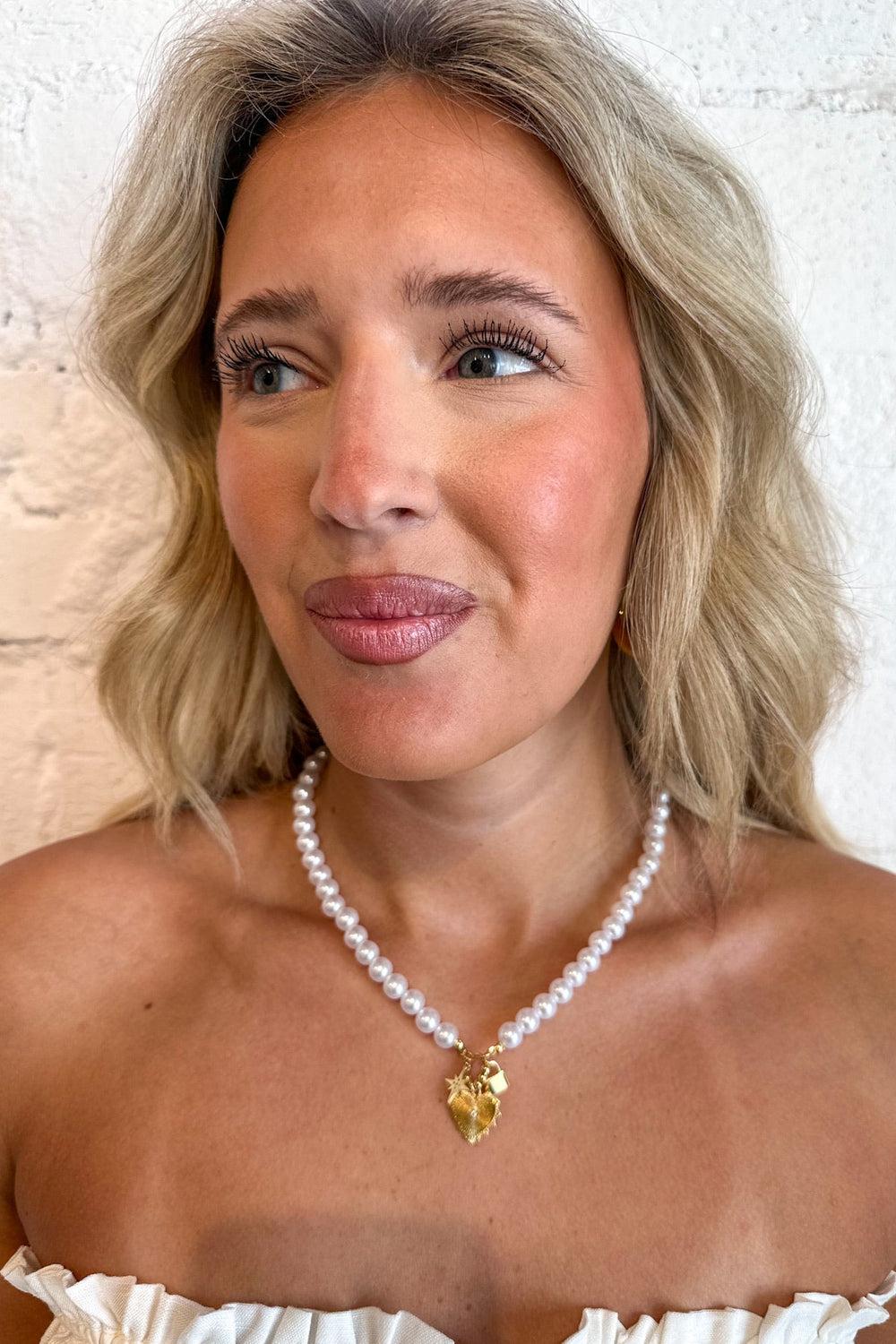 Pearl Heart Charm Necklace, Pearl Necklace, Jewelry, Necklace, Adeline Boutique, Dallas Boutique, Boutique Jewelry 