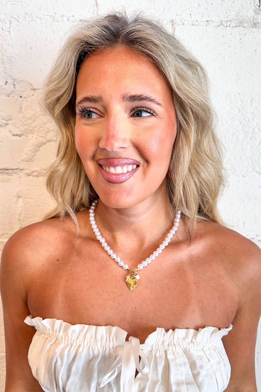 Pearl Heart Charm Necklace, Pearl Necklace, Jewelry, Necklace, Adeline Boutique, Dallas Boutique, Boutique Jewelry 