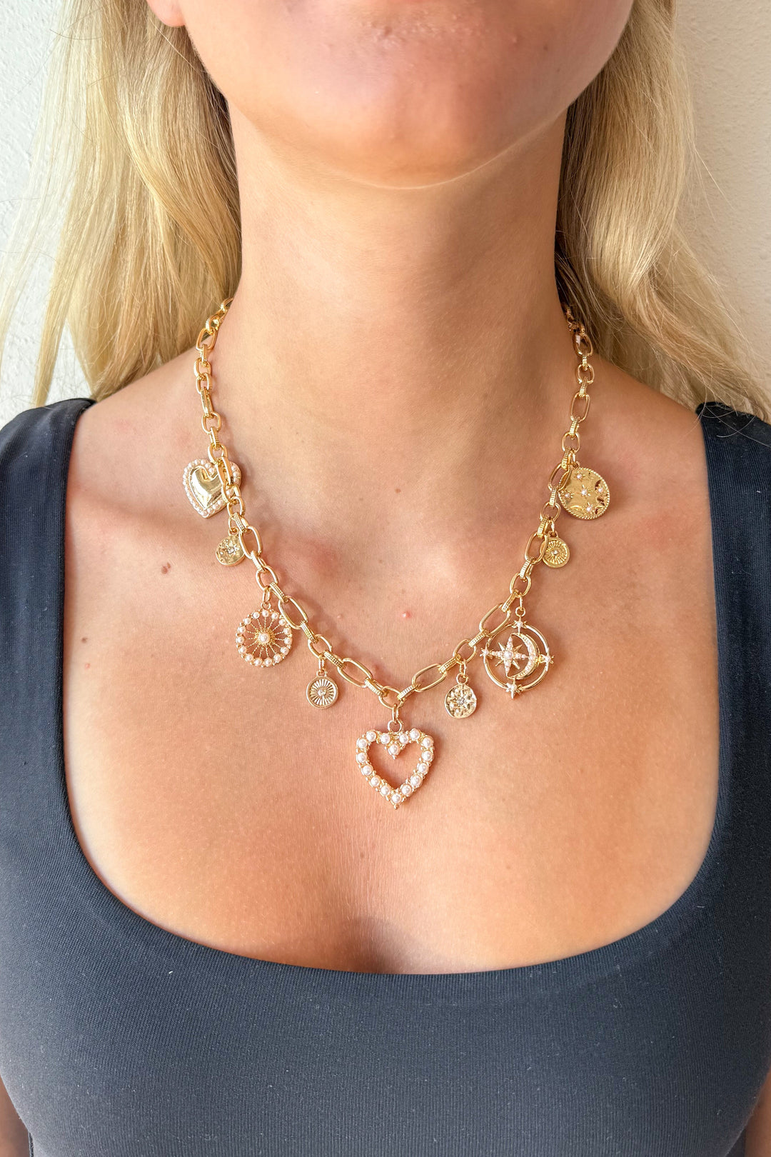 Pearl Party Charm Necklace, Charm Necklace, Necklace, Jewelry, Adeline Boutique, Dallas Boutique