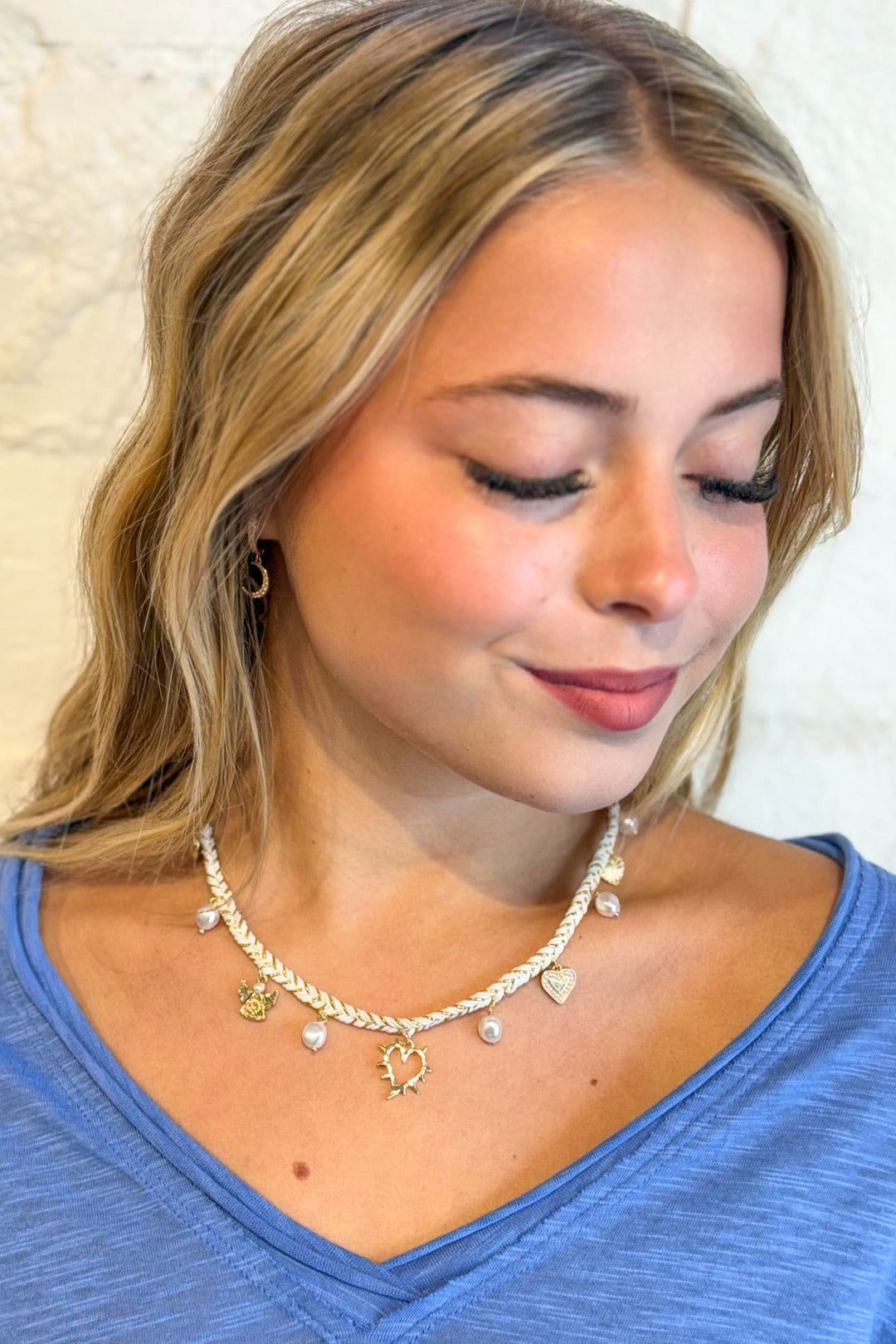 Pearl & Thread Necklace, charm Necklace, Pearl Necklace, Boutique Jewelry, Jewelry, Adeline Boutique, Dallas Boutique, Gift Ideas