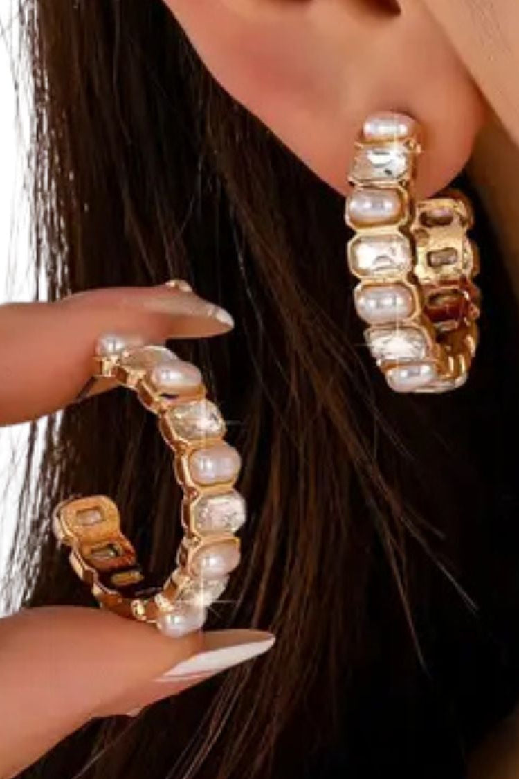 Pearl and Rhinestone Hoop Earring 