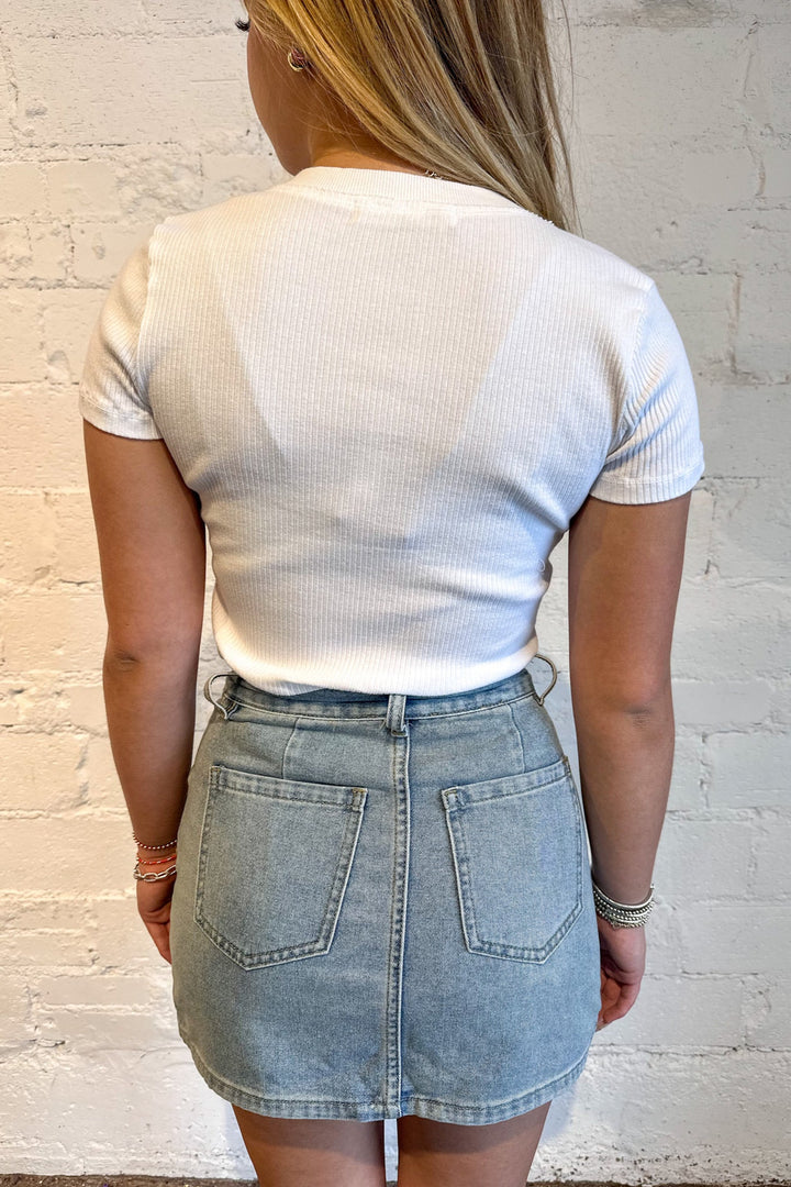 Pearls & Denim Skirt, Denim Skirt, Mini Skirt, Denim, Rodeo, Adeline Boutique, Summer Skirt, Dallas Boutique, Boutique Bottoms 