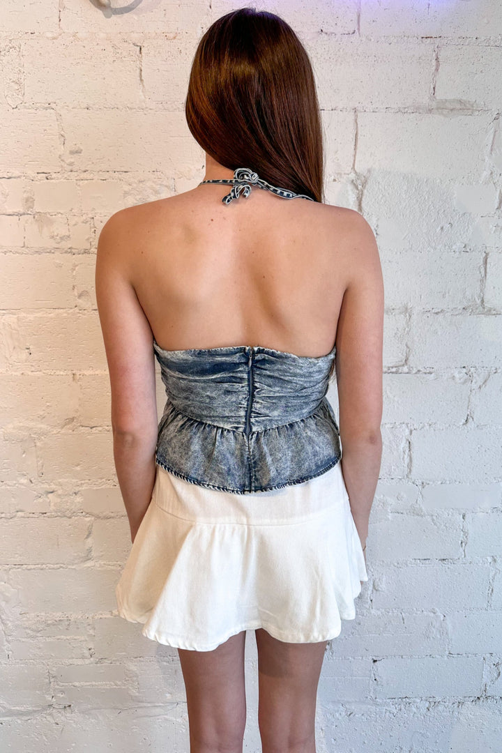 Peplum Denim Skirt, Denim Skirt, White Skirt, Bottoms, Adeline Boutique