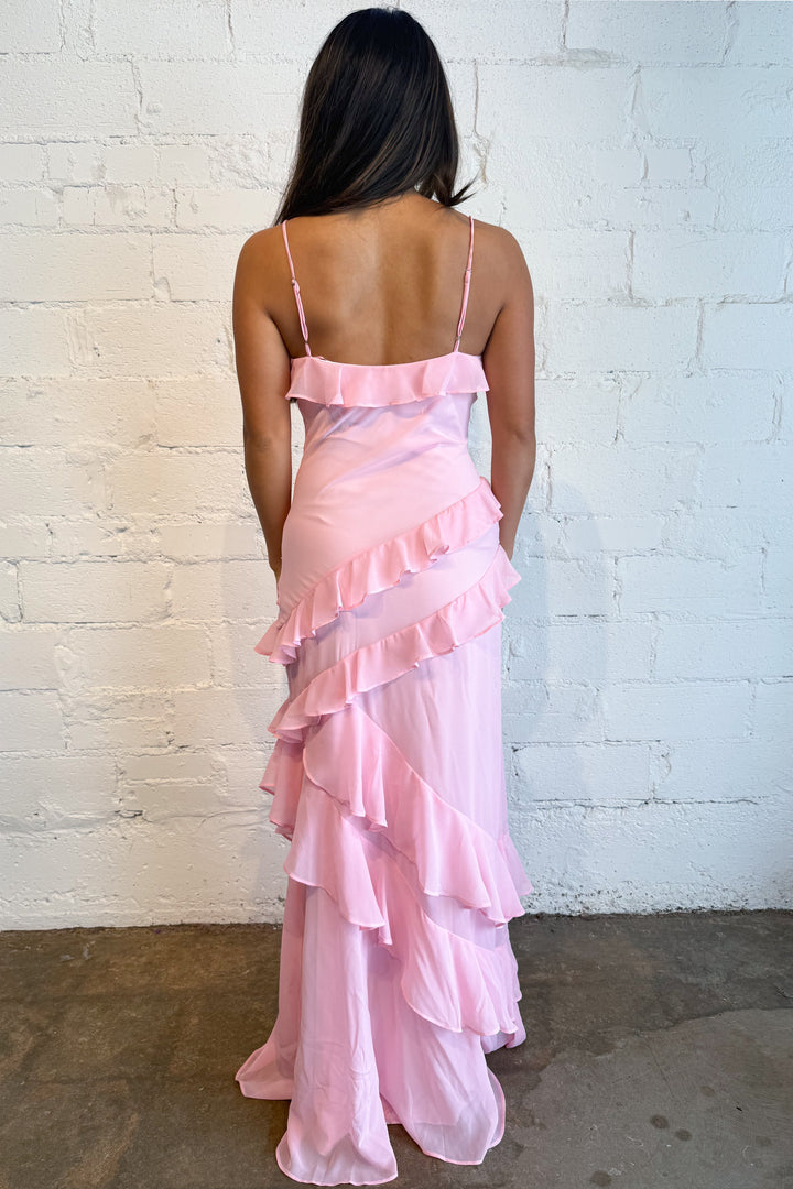 Pink Champagne Maxi Dress Back, adeline boutique, dallas boutique, boutique
