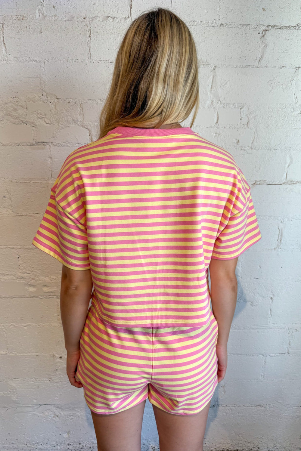 Pink Lemonade Short Sleeve Tee, Short Sleeve Tee, Striped Tee, Matching Set, Two Piece Set, Loungewear, Adeline Boutique, Dallas Boutique