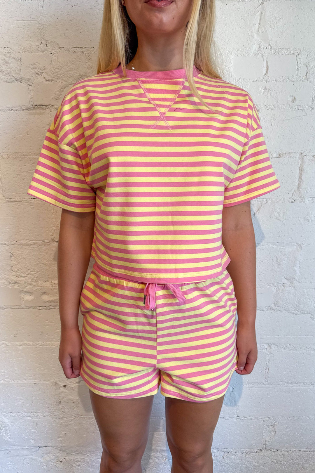 Pink Lemonade Striped Shorts, Cotton Shorts, Shorts, Bottoms, Lounge Shorts, Lounge Outfit, Two Piece Set, Matching Set, Adeline Boutique, Dallas Boutique