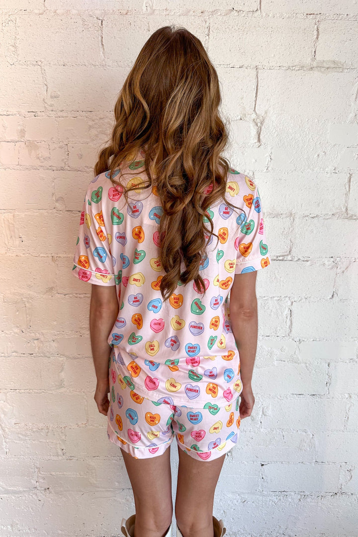 Multicolored Candy Hearts Valentines PJ Top, PJs, Adeline Boutique, Valentines, Loungwear
