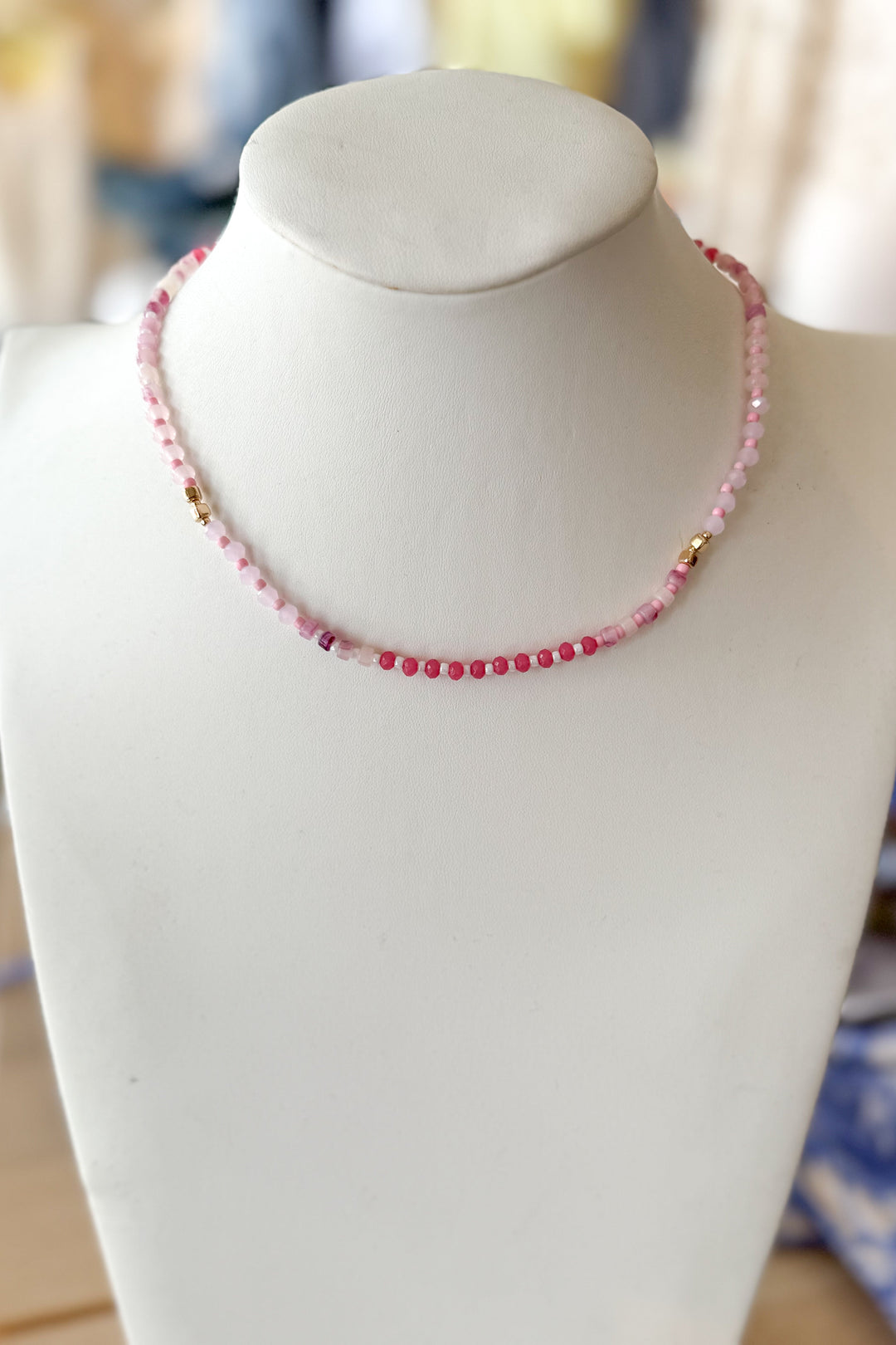 Pink and gold beaded necklace, necklace, necklaces, dallas boutique, boutique