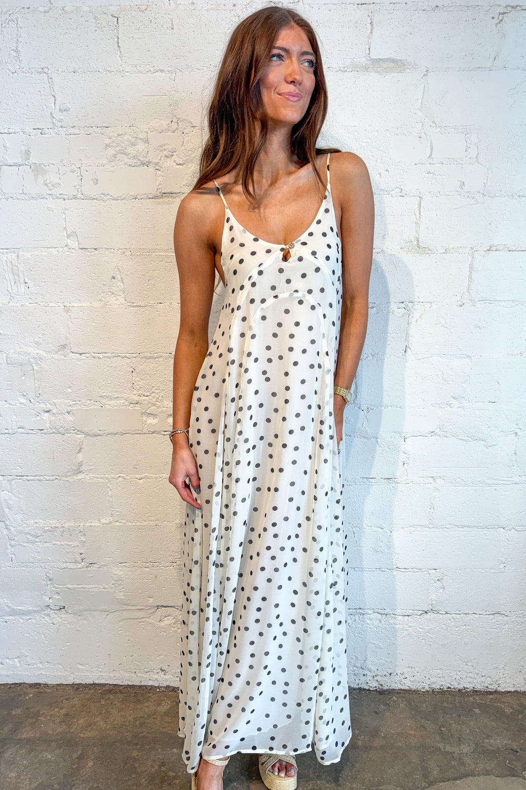 polka dots, polka dot dress, maxi dress, dresses, boutique, dallas boutique