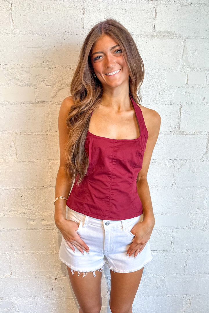 Poplin Halter Top with Contrast, Halter Top, summer Tops, Adeline Boutique, Dallas Boutique, Game Day Styles, Game Day Outfit Inspo