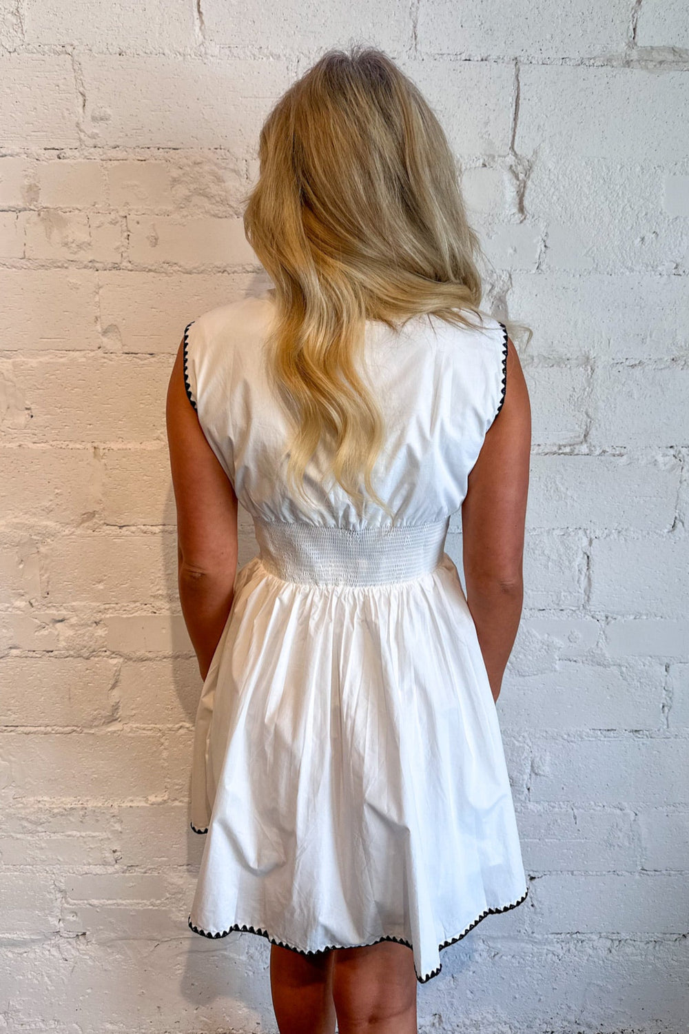 Poppy Edge Stitched Dress, White dress, Adeline Boutique, Dallas Boutique, Boutique Dresses, Summer Dresses