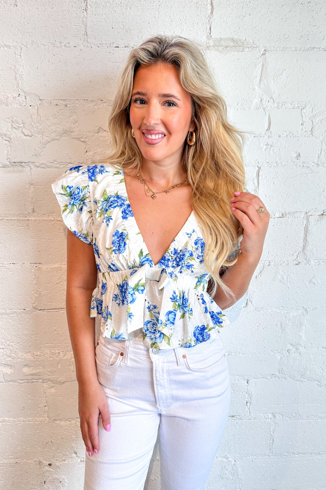 Porcelain Bloom Top, Tops, Summer Top, Floral Top, Adeline Boutique, Dallas Boutique, Boutique Clothing