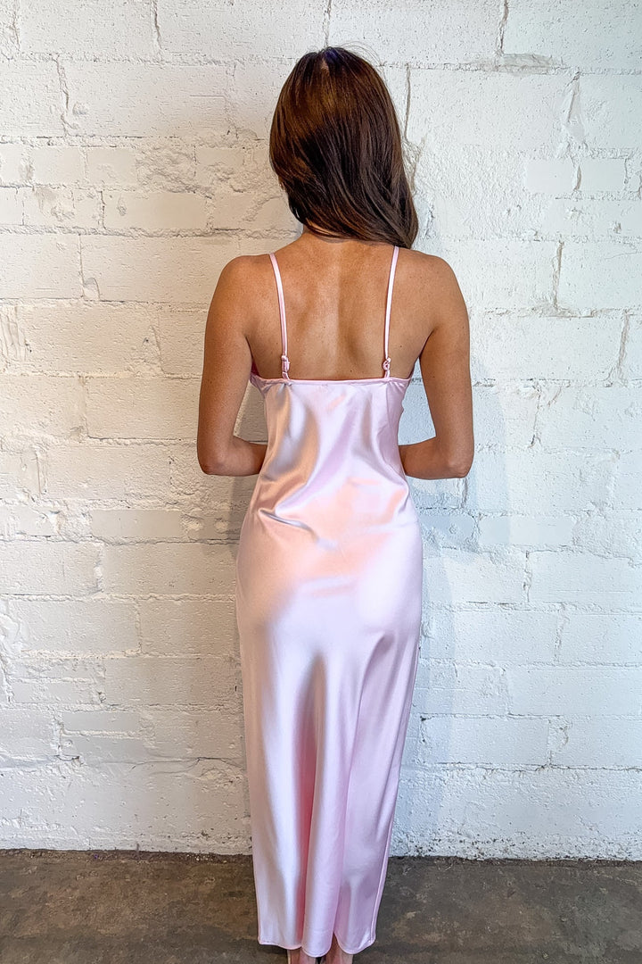 Pretty in Pink Dress, Maxi Dress, Satin Maxi Dress, Adeline Boutique, Dallas Boutique, Formal Dress, Wedding Guest Dress, Spring and Summer Dresses