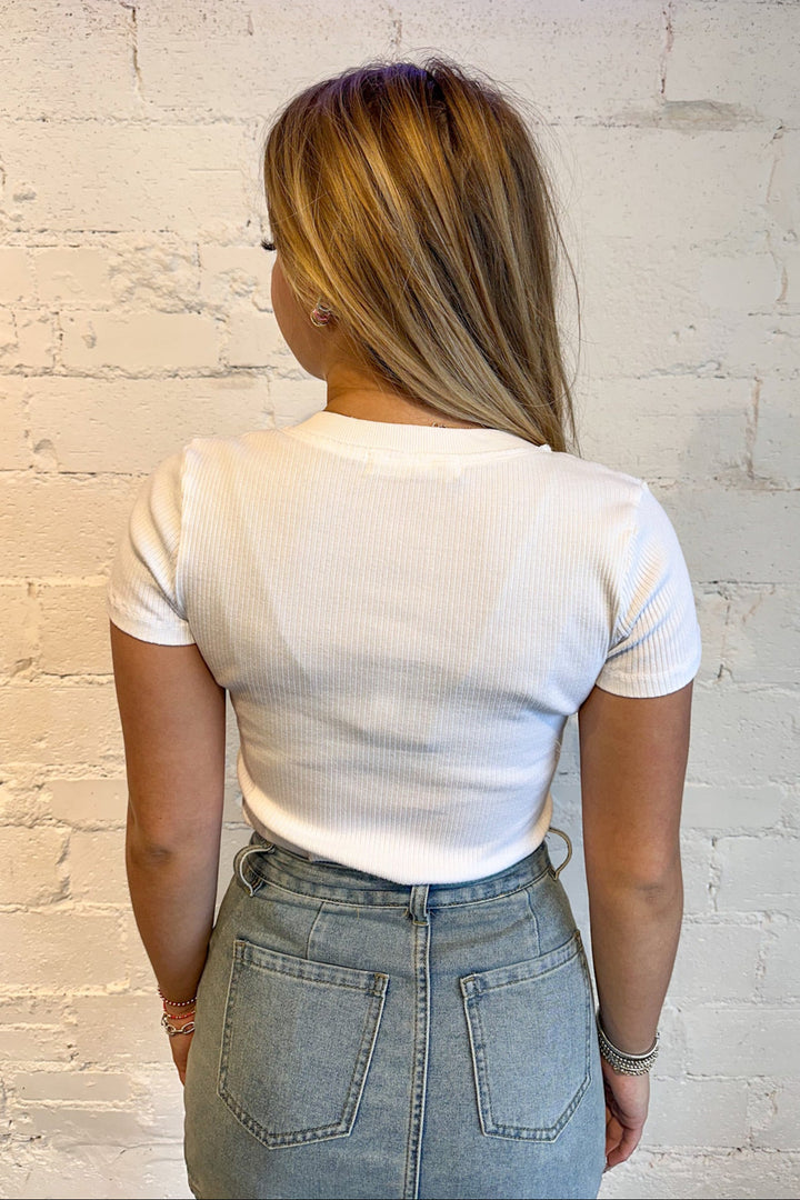 Project Social Gina Scoop ribbed Tee, White Tee, Tee, Basic Top, Adeline Boutique, Dallas Boutique, Tops