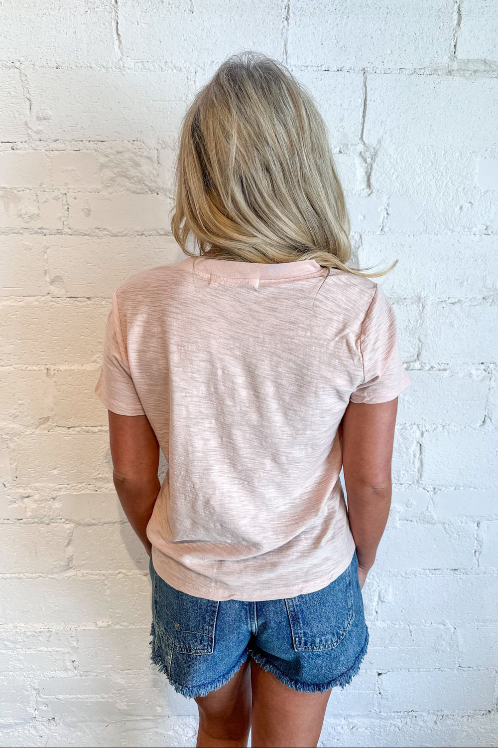 Project Social PeachPuff Plata Notched Tee, Basic Top, Tops, Adeline Boutique, Tee, Dallas Boutique, Boutiques