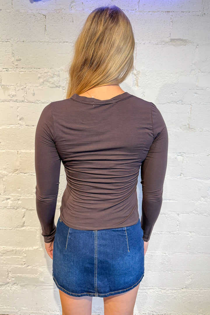Project Social Solace T, Long Sleeve Top, Brown Long Sleeve, Basic Top, Basics, Tops, Brown Long Sleeve, Adeline Boutique, Dallas Boutique, Women's Clothing Boutique