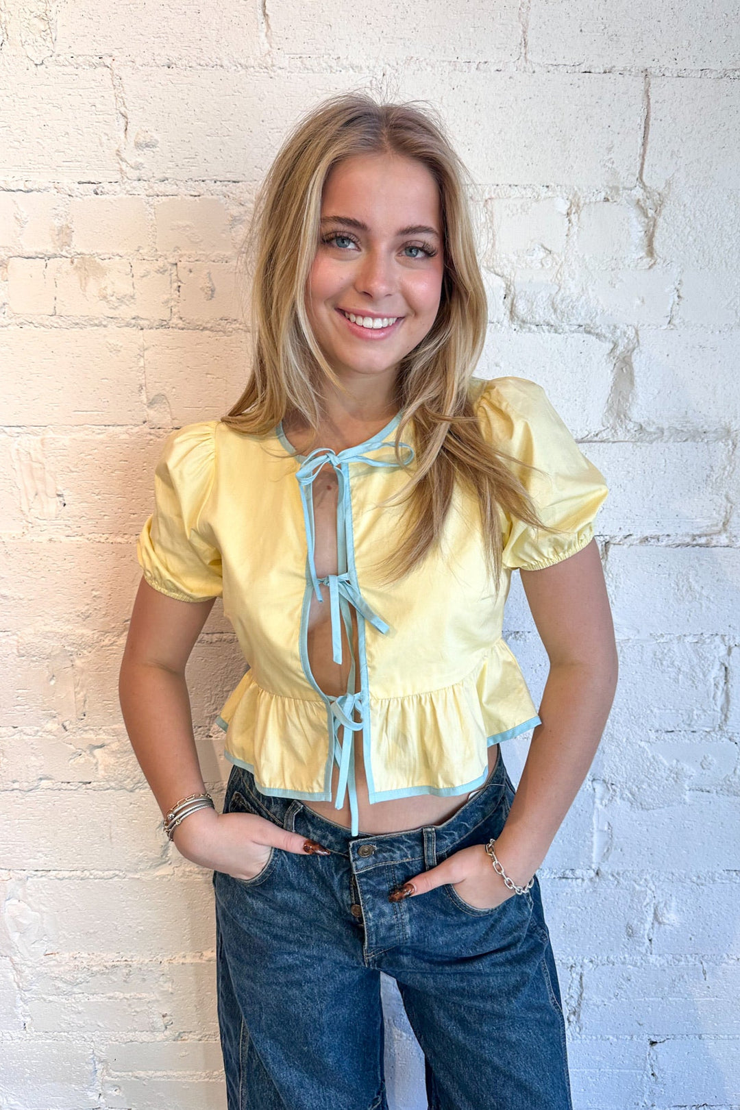Puff Short Sleeve Bow Top, Bow Top, Tops, Adeline Boutique, Blouse