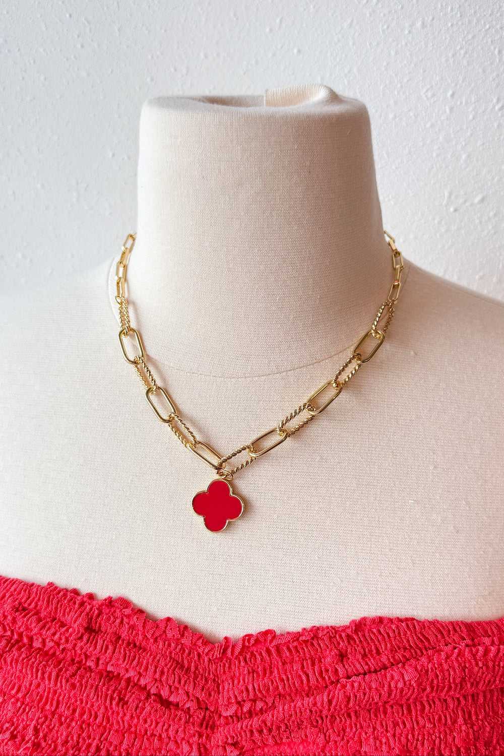 Large Clover Drop Necklace, Charm Necklace, Linked Necklace, Jewelry, Adeline Boutique, Boutique Jewelry, Dallas Boutique