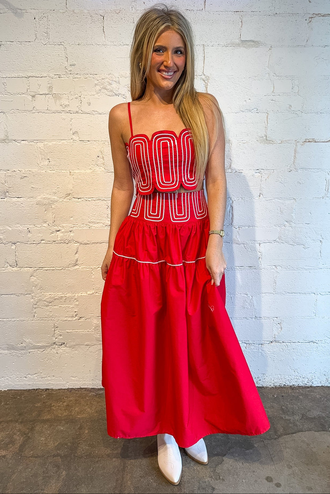 Red Matching Set with Maxi Skirt , gameday matching set, red maxi skirt, gameday set, red set 