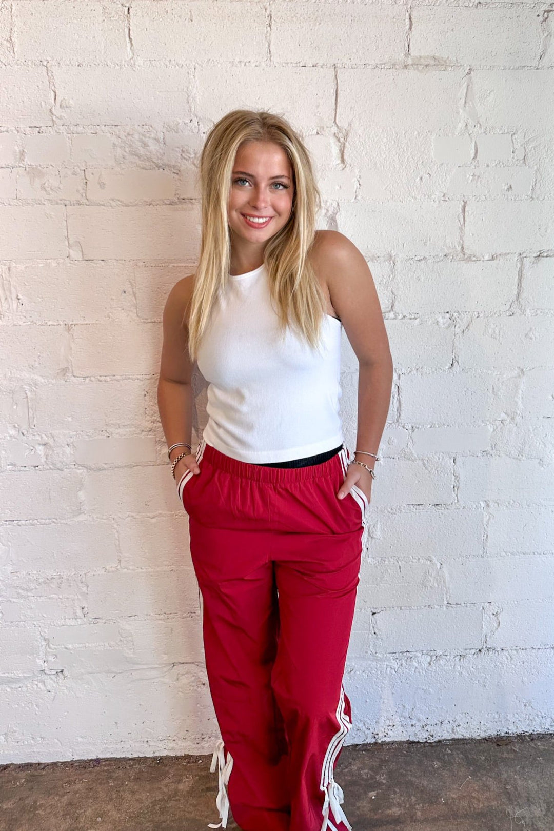 Red Mel Bow Pants, Mel Bow Pants, Track Pants, Pants with Bows, Dallas Boutique, Boutique Clothing, Boutique Shopping, Boutiques 