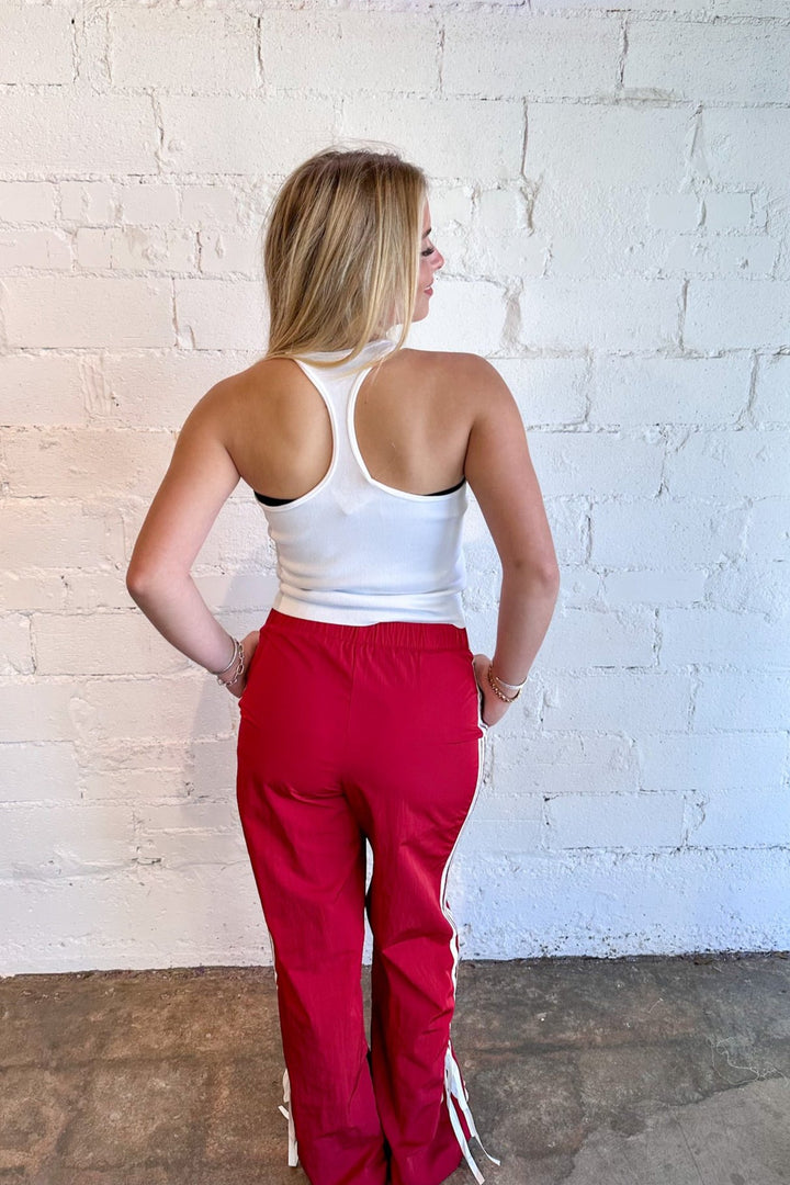 Red Mel Bow Pants, Mel Bow Pants, Track Pants, Pants with Bows, Dallas Boutique, Boutique Clothing, Boutique Shopping, Boutiques 