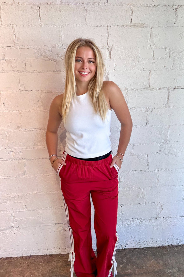 Red Mel Bow Pants, Mel Bow Pants, Track Pants, Pants with Bows, Dallas Boutique, Boutique Clothing, Boutique Shopping, Boutiques 