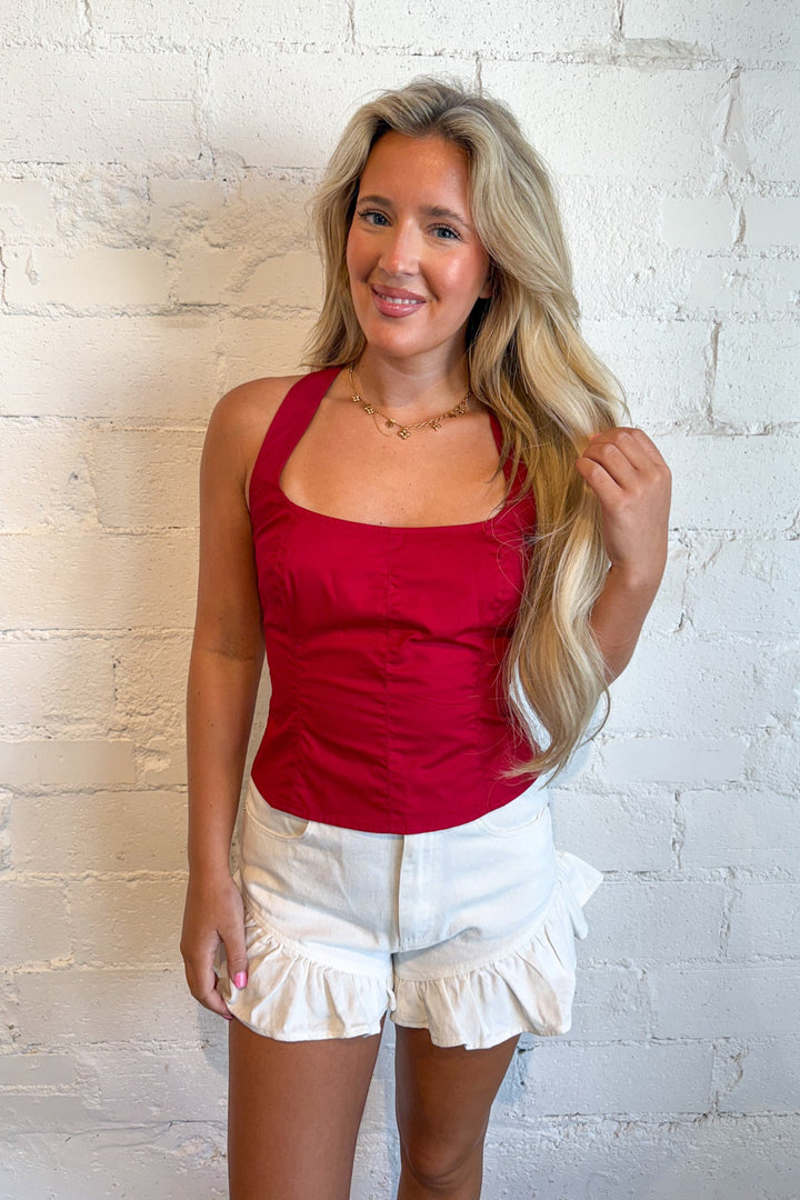 Poplin Halter Top with Contrast, Halter Top, summer Tops, Adeline Boutique, Dallas Boutique, Game Day Styles, Game Day Outfit Inspo