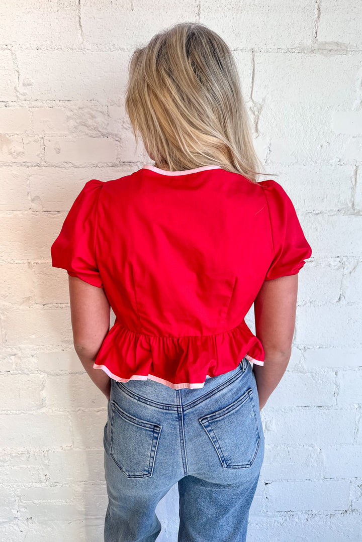 Puff Short Sleeve Bow Top, Bow Top, Tops, Adeline Boutique, Blouse