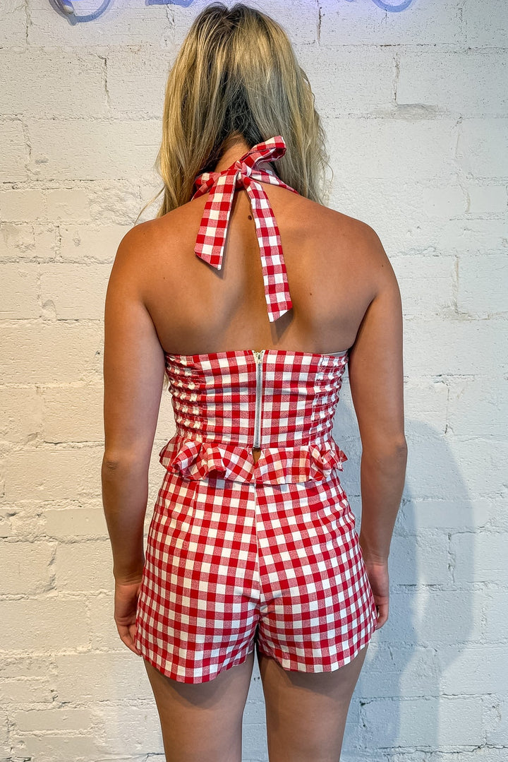 red gingham top, red matching set, red gameday set, gameday set, red ginhgam set