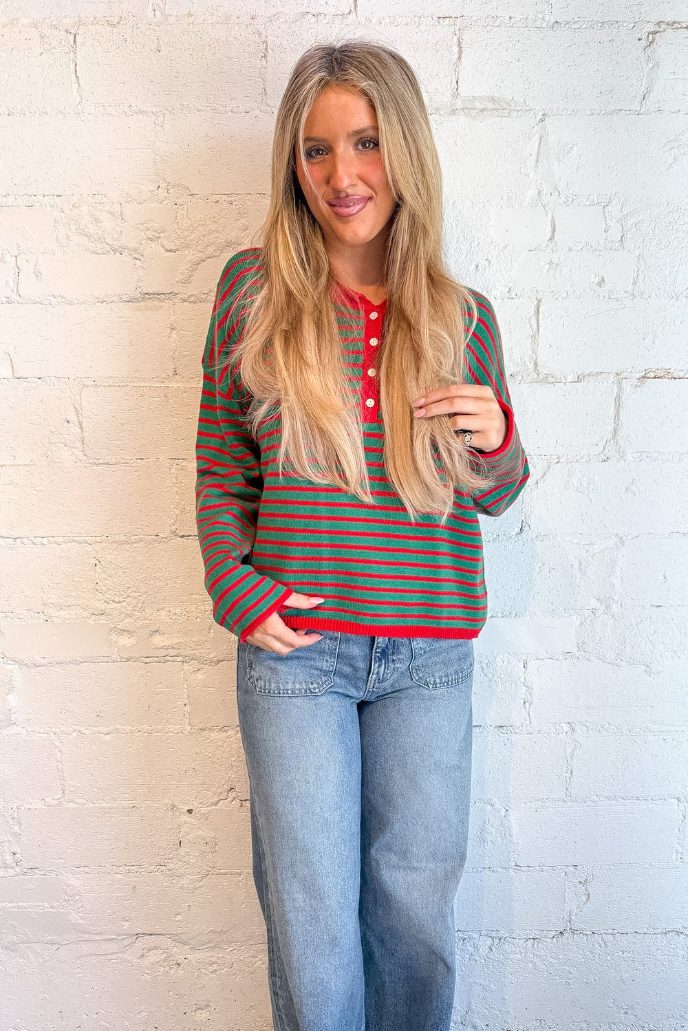 stripe sweater, the stripe edit, green and red striped sweater, cozy sweater