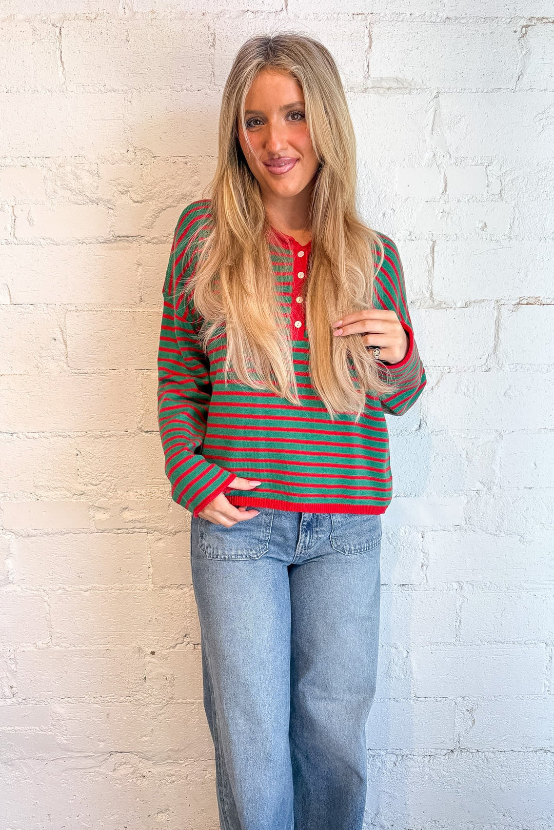 stripe sweater, the stripe edit, green and red striped sweater, cozy sweater