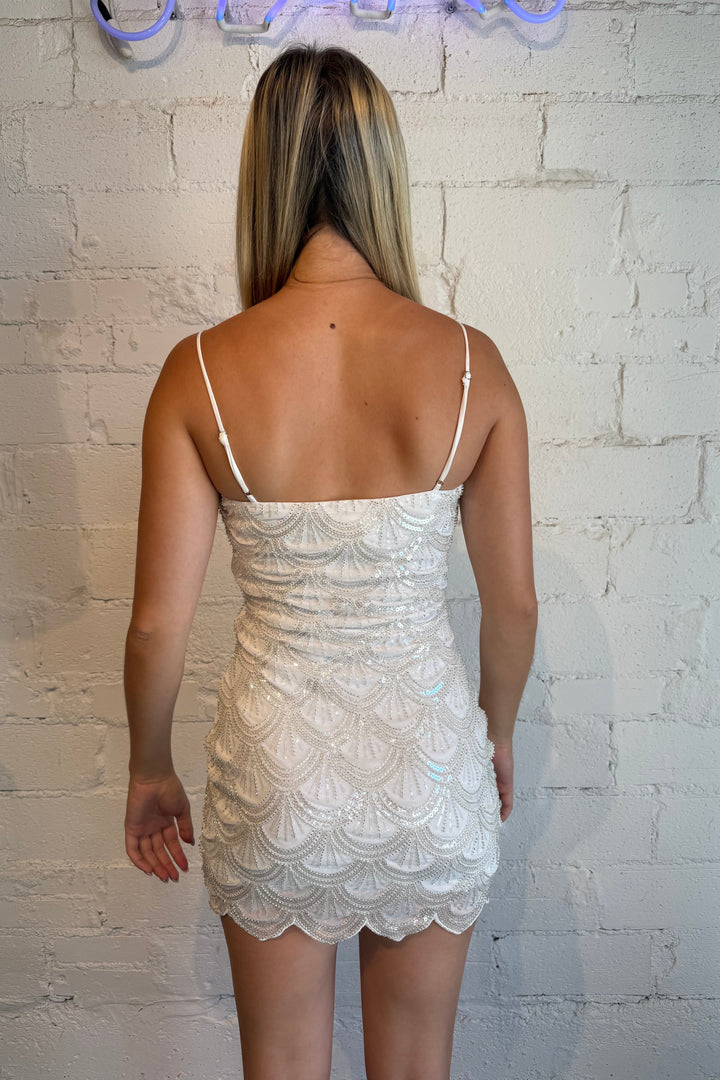 white beaded dress, beaded dress, homecoming dress, sparkle dress, hoco dress 
