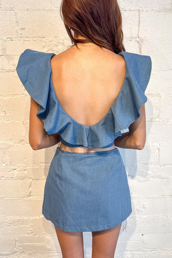 Ruffle Rodeo Skort, Mini Skirt, Denim, Denim Sets, Sets, Spring and Summer Styles, Adeline Boutique, Dallas Boutique
