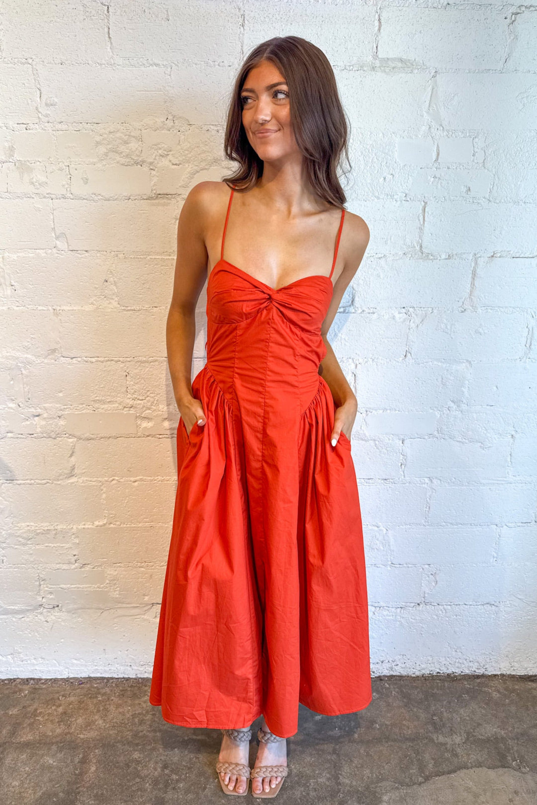 Rust Destene Dress, Maxi Dress, Dresses, Adeline Boutique, Dallas Boutique, Boutique Dresses, Wedding Guest Dress, Game Day Outfits