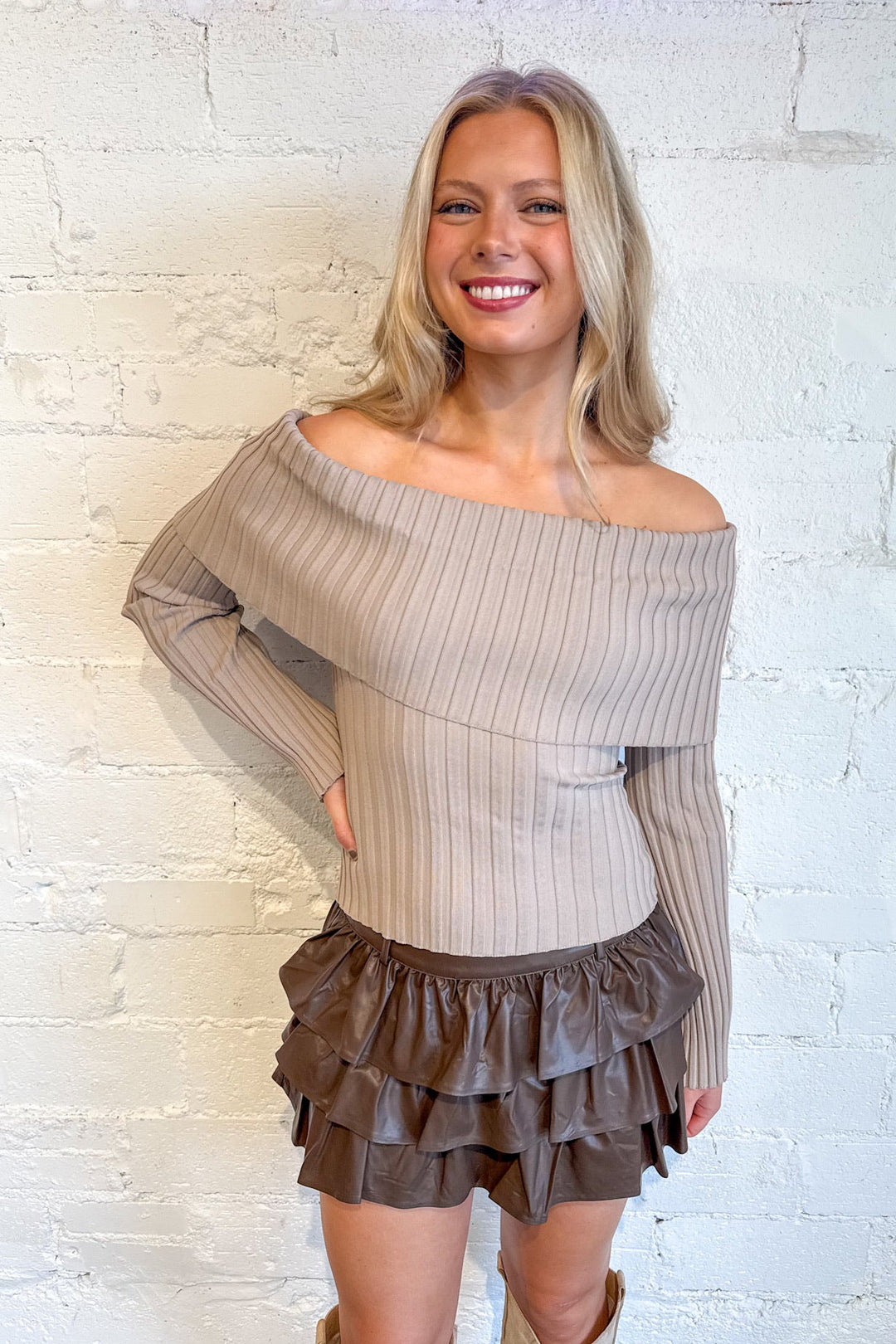 Saffron Sweater, Off the Shoulder Sweater, Sweaters, Knit Sweater, Adeline Boutique, Fall Styles, Thanksgiving Styles, Dallas Boutique